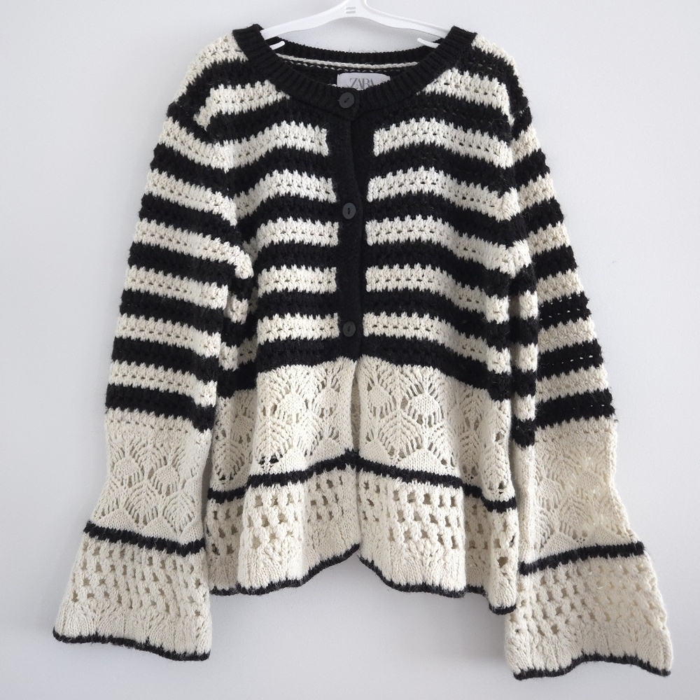 Zara Girls Knitwear Striped Crochet Sweater size 11-12